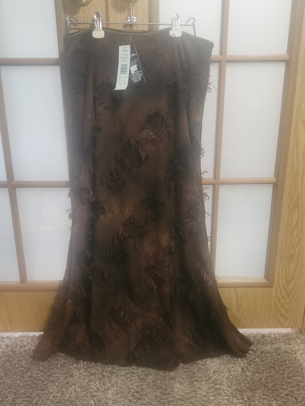 Tribal Java Pull On Elastic Waist Maxi Skirt Boho Distressed Size 12 Nwt